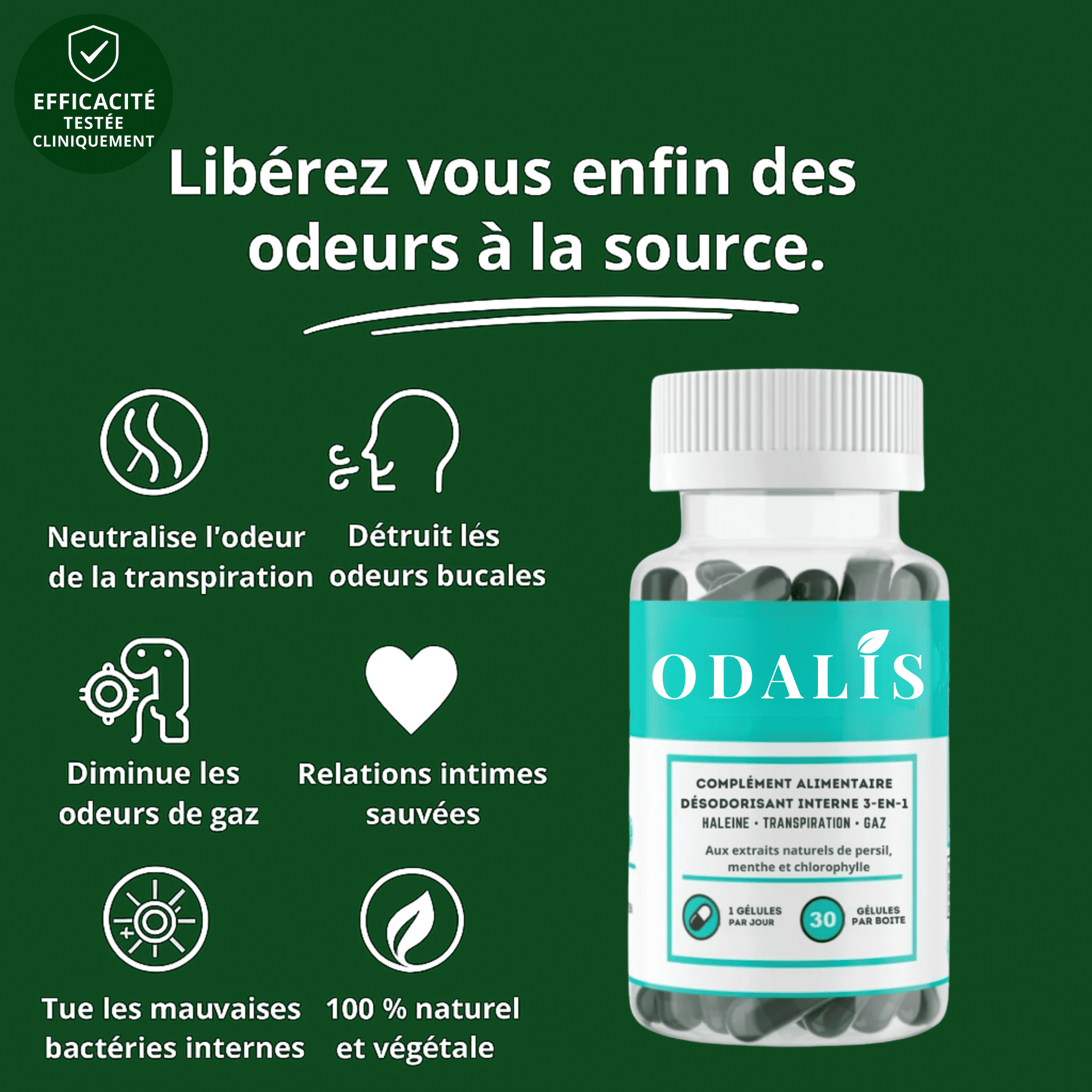 ODALIS, le complément anti-odeur 3-en-1 (haleine, transpiration, gaz)