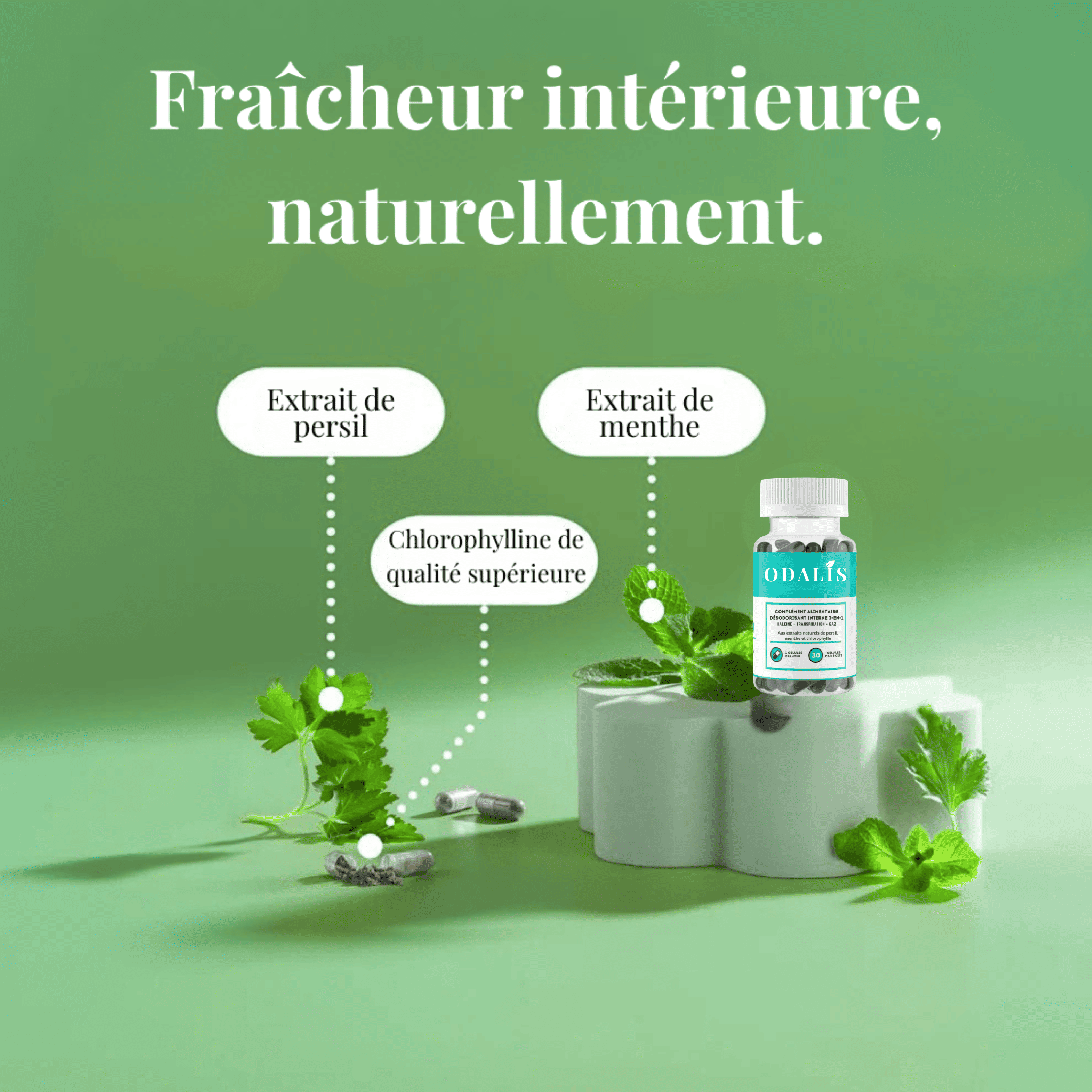 ODALIS, le complément anti-odeur 3-en-1 (haleine, transpiration, gaz)